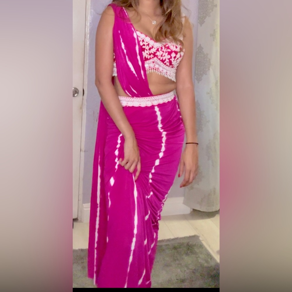 Hot pink pre-draped ready to wear saree
